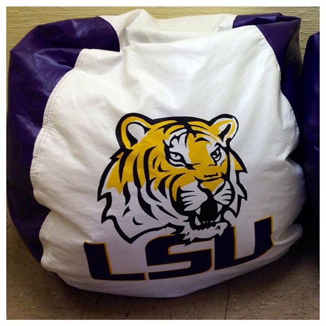Check out this awesome LSU bean bag chair! 2 in stock right now! #refinerykids #batonrouge #225 #lsu #purpleandgold